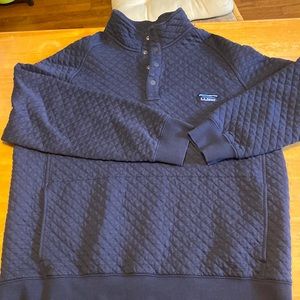 LL bean mens quilted sweatshirt mock neck, navy, XL